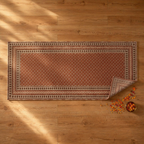 Maroon and Black Hand Block-Printed Floor Rug, The Woven Floor. Handmade in India by House of Taraasha.