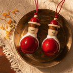 Channapatna Lacquered Wooden Dolls Natural Dyes Pair, Still Light. Handmade in India by House of Taraasha.