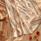 Handwoven & Block-Printed Set Ivory, Rust, Mustard and Teal, The Draped Window. Handmade in India by House of Taraasha.