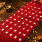 Lambani Mirror-Work Runner Scarlet, The Gathered Table. Handmade in India by House of Taraasha.