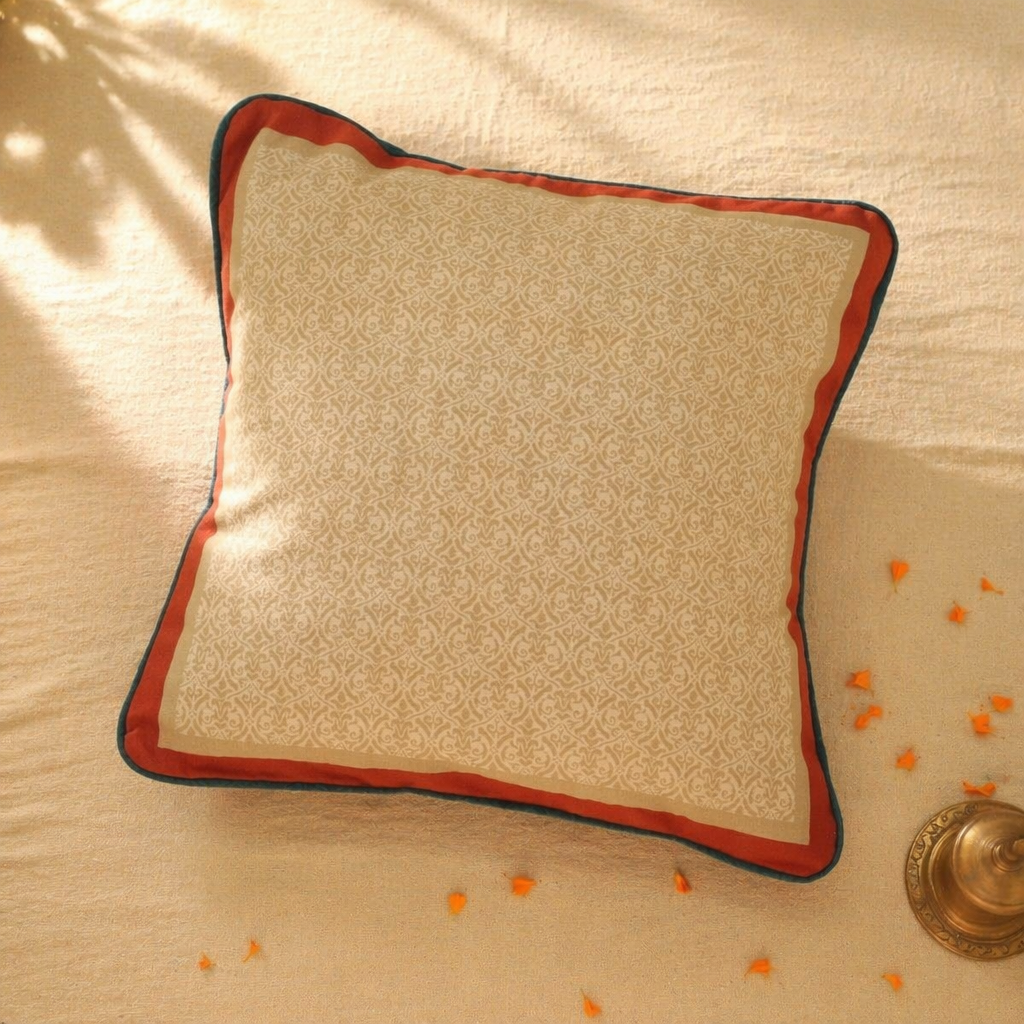 Chintz Ivory, Maroon and Navy Blue Cushion Cover, The Living Room. Handmade in India by House of Taraasha.