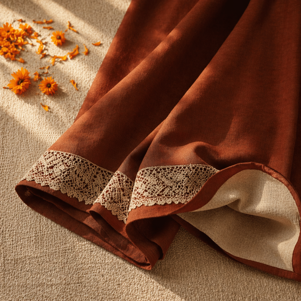 Rust & Off-White Reversible Cotton Curtain & Cushion Set, The Draped Window. Handmade in India by House of Taraasha.