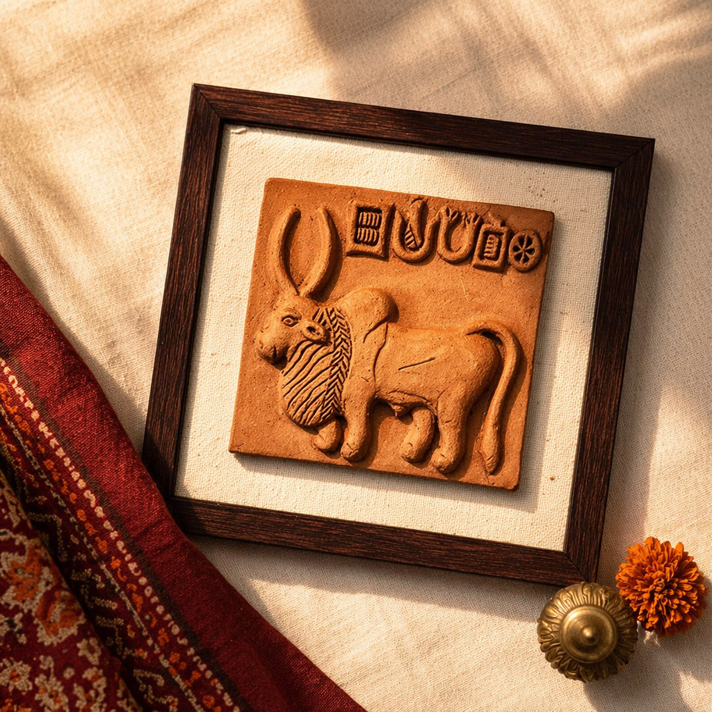 Harappan Bull Seal Molela Terracotta Replica, The Art Wall. Handmade in India by House of Taraasha.