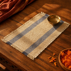 Madur Blue Handwoven Grass Table Mats, The Gathered Table. Handmade in India by House of Taraasha.