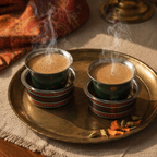 Kanjeevaram Enamel Steel Coffee Dabara Set, The Brass Atelier. Handmade in India by House of Taraasha.
