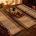 Madur Beige Handwoven Grass Mat & Runner Set, The Gathered Table. Handmade in India by House of Taraasha.