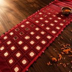 Lambani Mirrorwork Runner Maroon, The Gathered Table. Handmade in India by House of Taraasha.