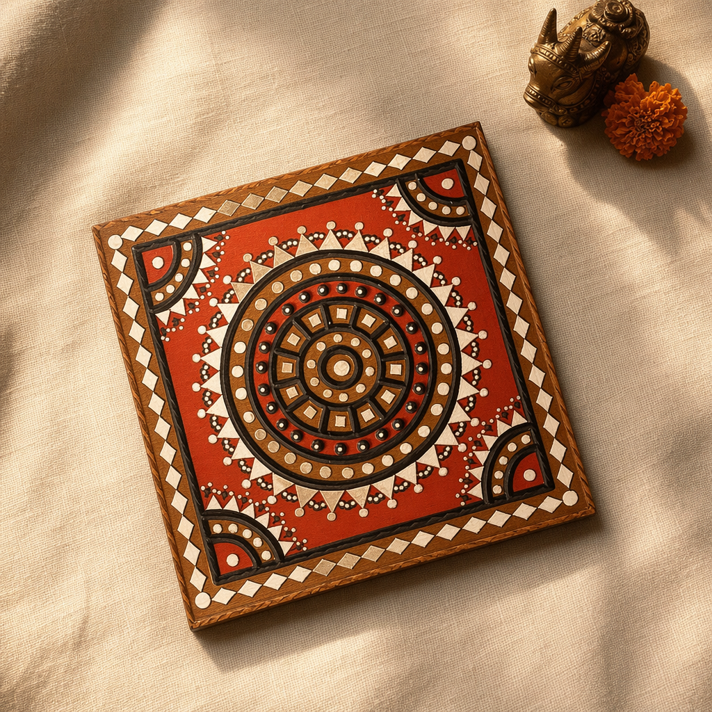 Lippan Wall Panel Deep Red and Black, The Art Wall. Handmade in India by House of Taraasha.