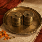 Kanjeevaram Antique Brass Kitchen Jar Duo, The Brass Atelier. Handmade in India by House of Taraasha.