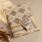 Marigold Jaali Ivory and Taupe Cotton Quilt, The Linen Room. Handmade in India by House of Taraasha.