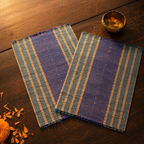 Teal & Cobalt Blue Madur Grass Table Mat, The Gathered Table. Handmade in India by House of Taraasha.