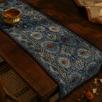 Ajrakh Block-Printed Runner Indigo and Green, The Gathered Table. Handmade in India by House of Taraasha.