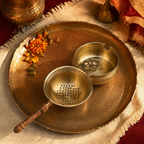Mould-Cast and Polished Brass Tea Strainer with Wooden Handle
