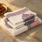 Petal Pattern Hand Block-Printed Cotton Towel Set, The Linen Room. Handmade in India by House of Taraasha.
