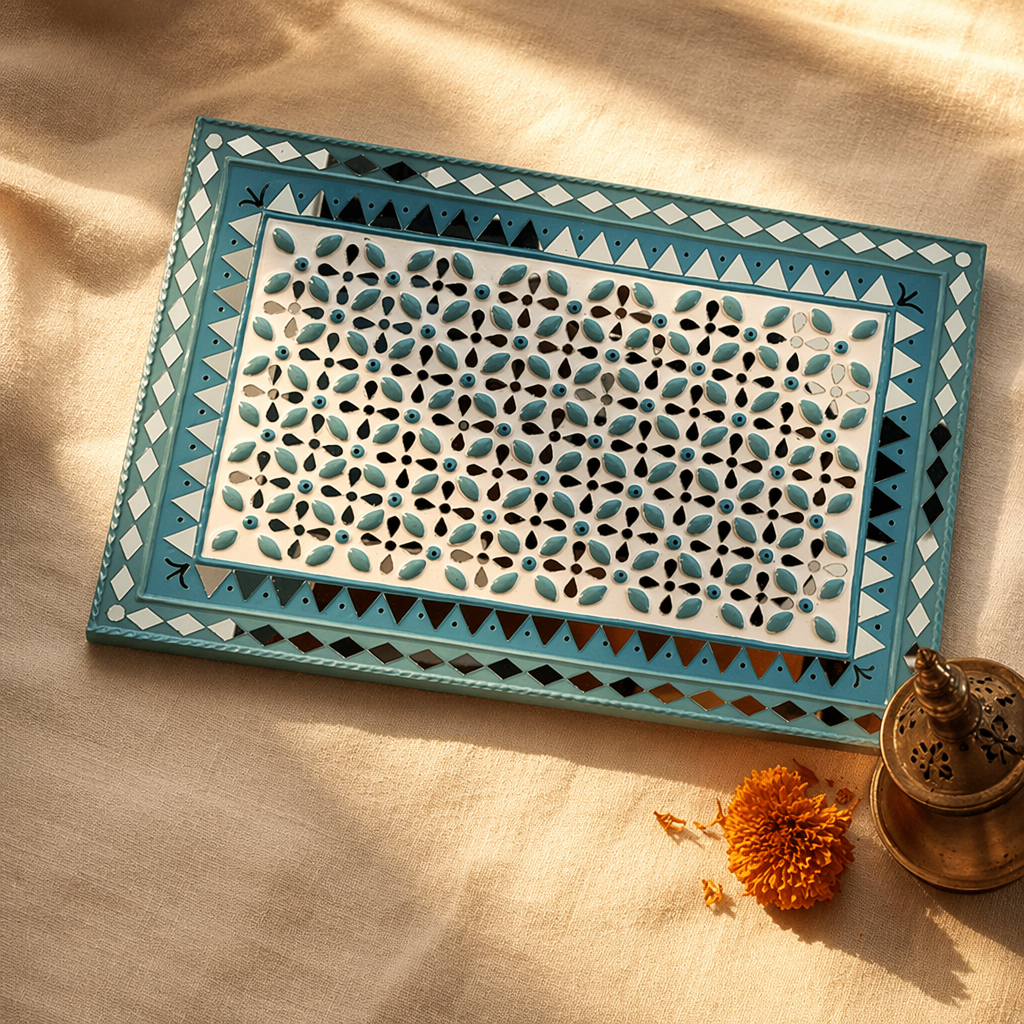 Lippan Wall Hanging Ocean Blue and White, The Art Wall. Handmade in India by House of Taraasha.