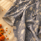 Lotus Cutwork Handwoven Semi-Sheer Cotton Curtain, The Draped Window. Handmade in India by House of Taraasha.