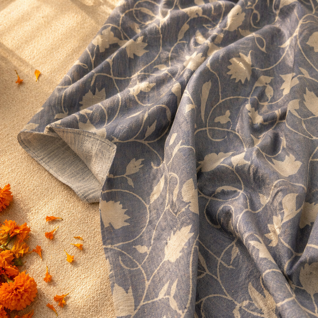 Lotus Cutwork Handwoven Semi-Sheer Cotton Curtain, The Draped Window. Handmade in India by House of Taraasha.