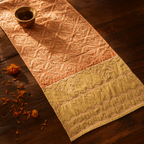Applique Cutwork Runner Coral and Sage Green, The Gathered Table. Handmade in India by House of Taraasha.