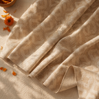 Karhuwa Cutwork Beige and White Semi-Sheer Curtain, The Draped Window. Handmade in India by House of Taraasha.