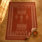 Mandana Diamond Hand-Printed Rust Cotton Rug, The Woven Floor. Handmade in India by House of Taraasha.