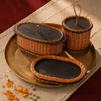 Kashmiri Willow Wicker Bread, Tray & Cutlery Set, The Brass Atelier. Handmade in India by House of Taraasha.