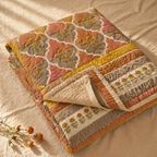 Rust & Taupe Marigold Cotton Quilt, The Linen Room. Handmade in India by House of Taraasha.
