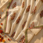 Floral Block-Print Sheer Pure Cotton Window Curtain, The Draped Window. Handmade in India by House of Taraasha.