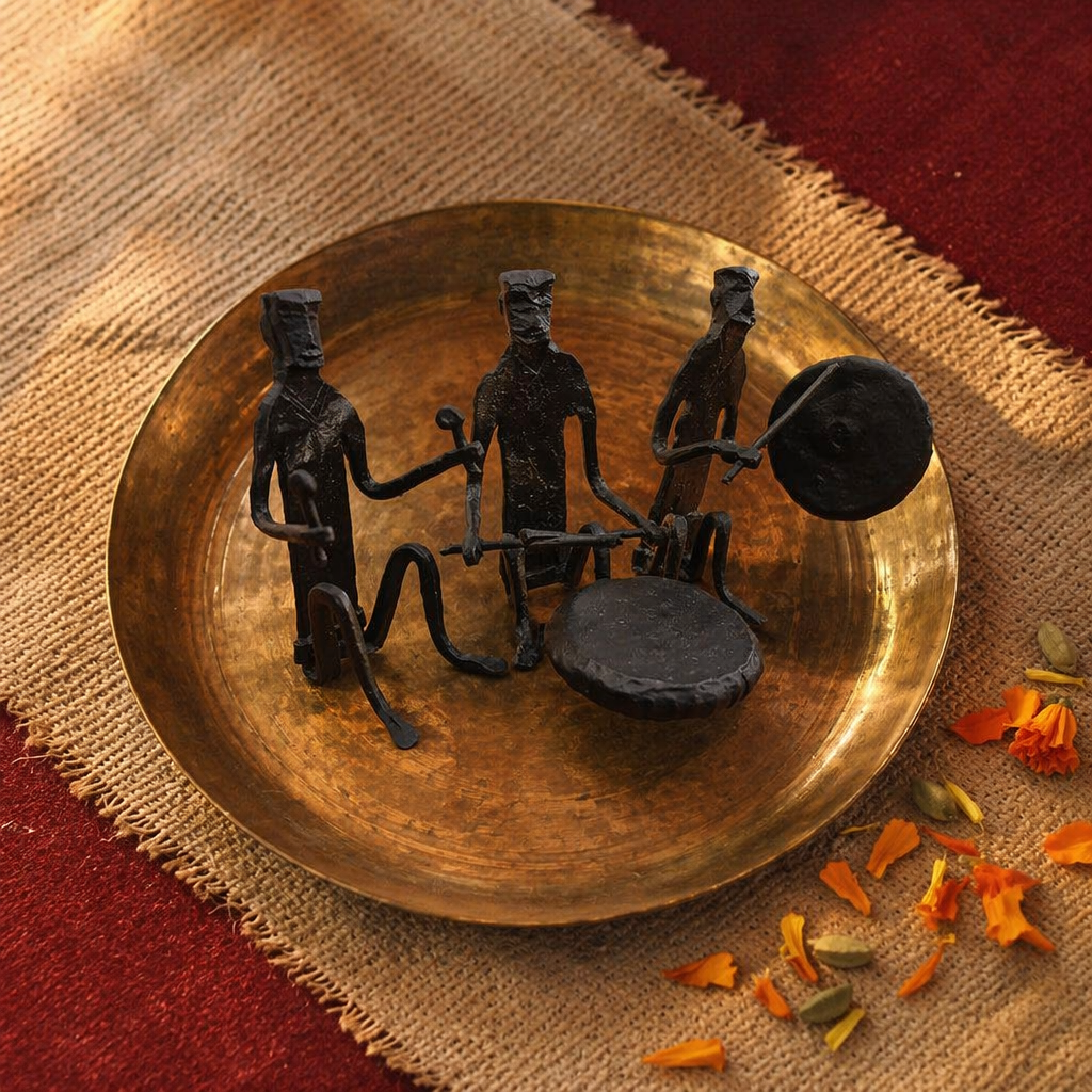 Bastar Wrought Iron Seated Musicians Trio, Tribal Stories. Handmade in India by House of Taraasha.