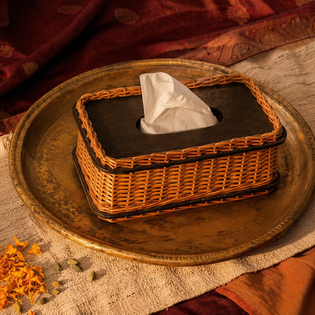 Kashmir Willow Wicker Tissue Box, The Wicker House. Handmade in India by House of Taraasha.