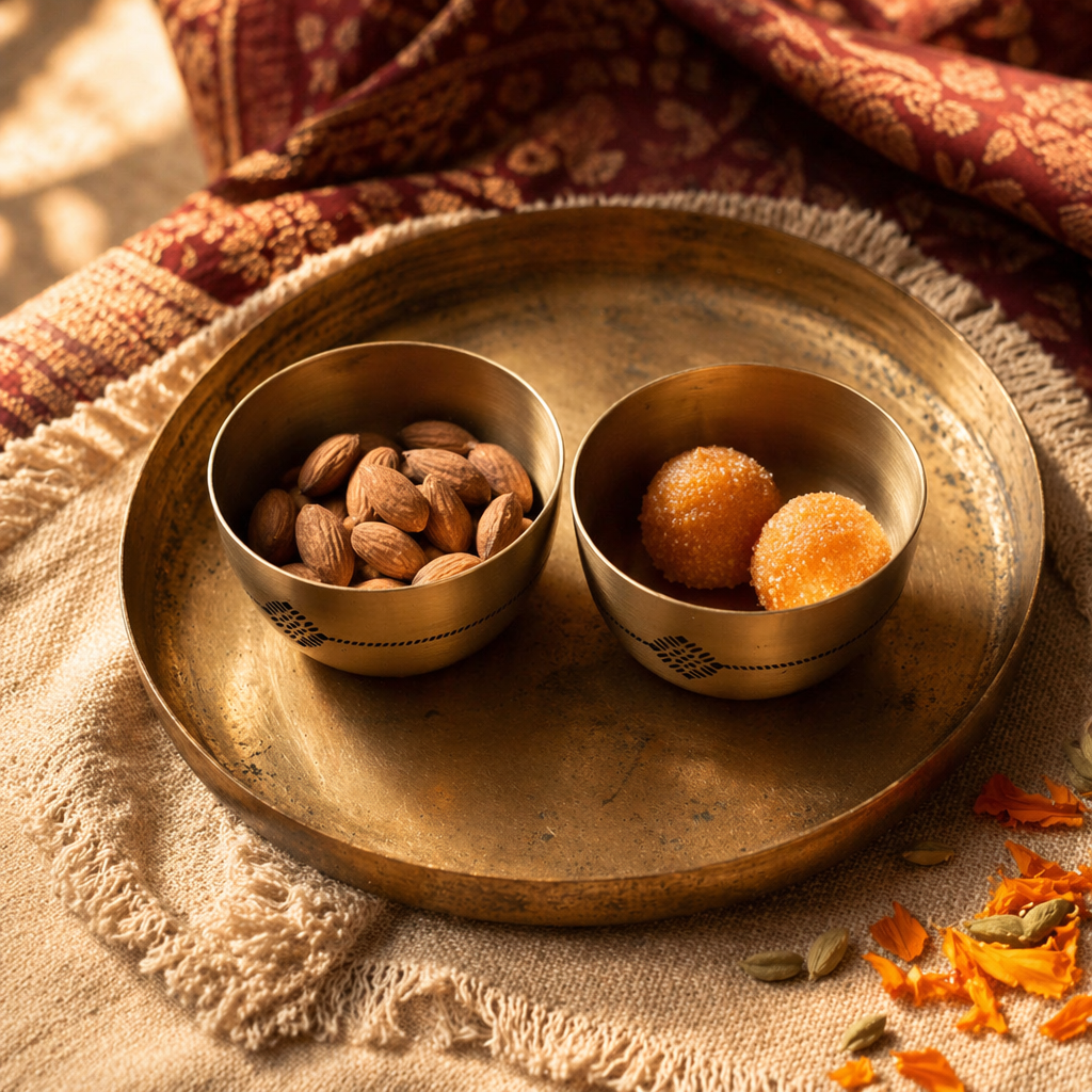 Kanjeevaram Brass Etched Small Serving Bowl, The Brass Atelier. Handmade in India by House of Taraasha.
