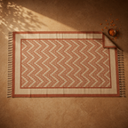 Chintz Chevron Ivory and Coral Hand Block-Printed Rug, The Woven Floor. Handmade in India by House of Taraasha.