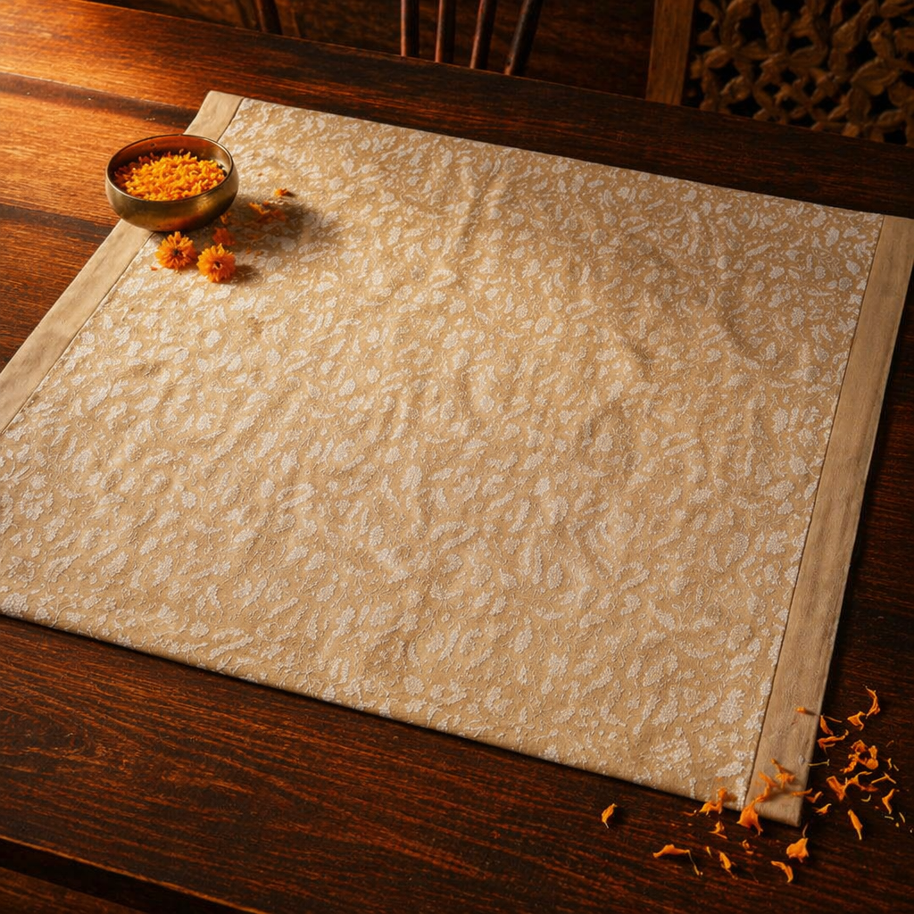 Floral Cotton Hand-Printed 6-Seater Tablecloth, The Gathered Table. Handmade in India by House of Taraasha.