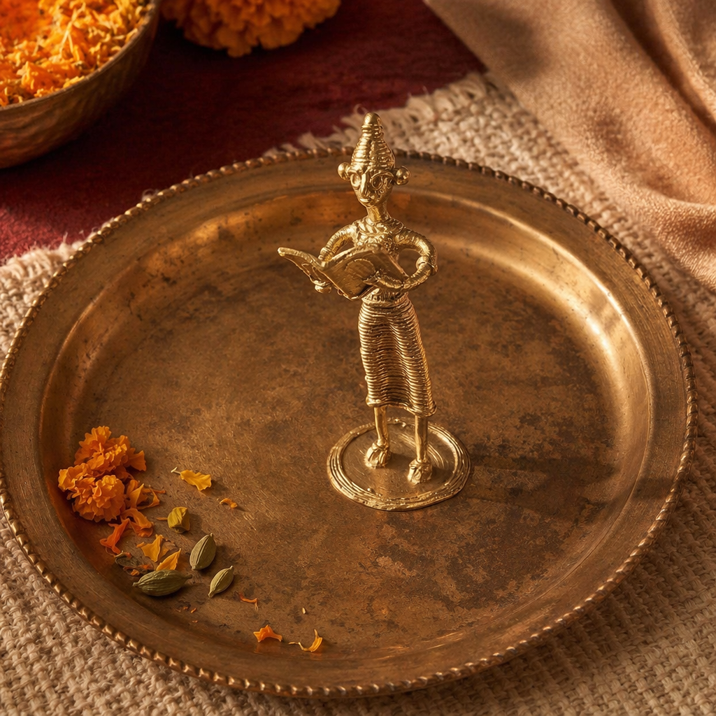 Vidya Dhokra Brass Woman Figurine, The Brass Atelier. Handmade in India by House of Taraasha.