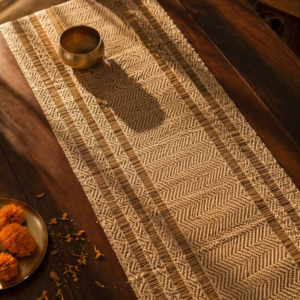 Madur Grass Woven Runner Off-White, The Gathered Table. Handmade in India by House of Taraasha.