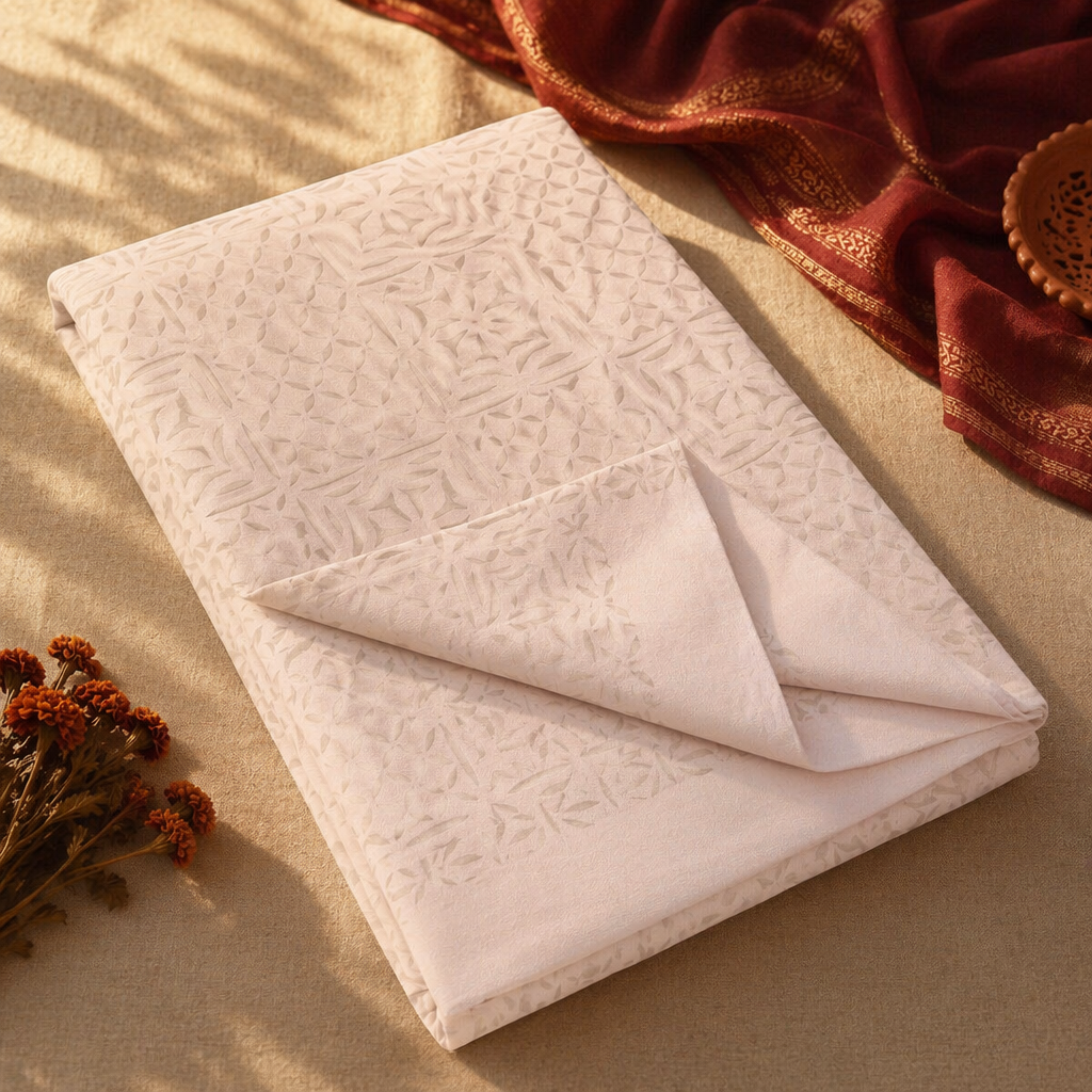 White Cutwork Appliqué Cotton Bed Cover, The Linen Room. Handmade in India by House of Taraasha.