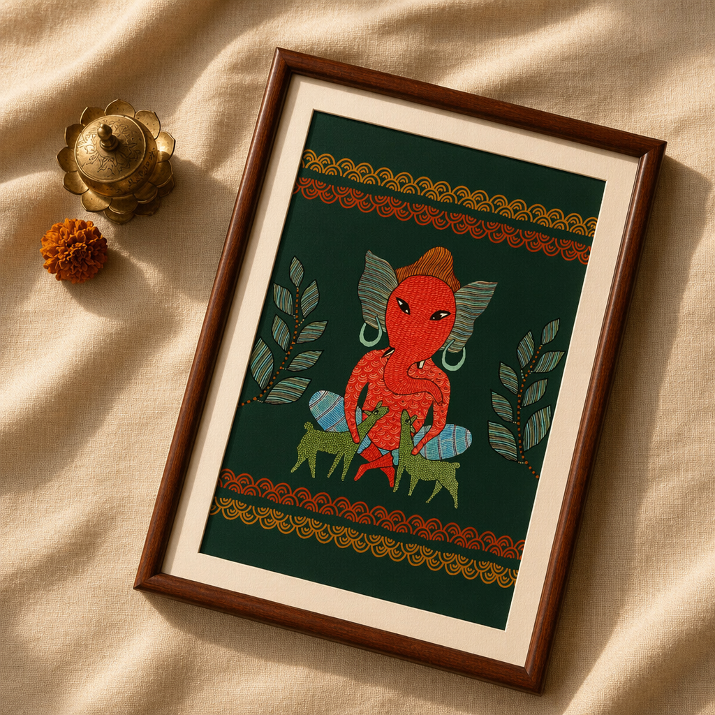 Gond Forest Ganesha Tribal Art Print, The Art Wall. Handmade in India by House of Taraasha.