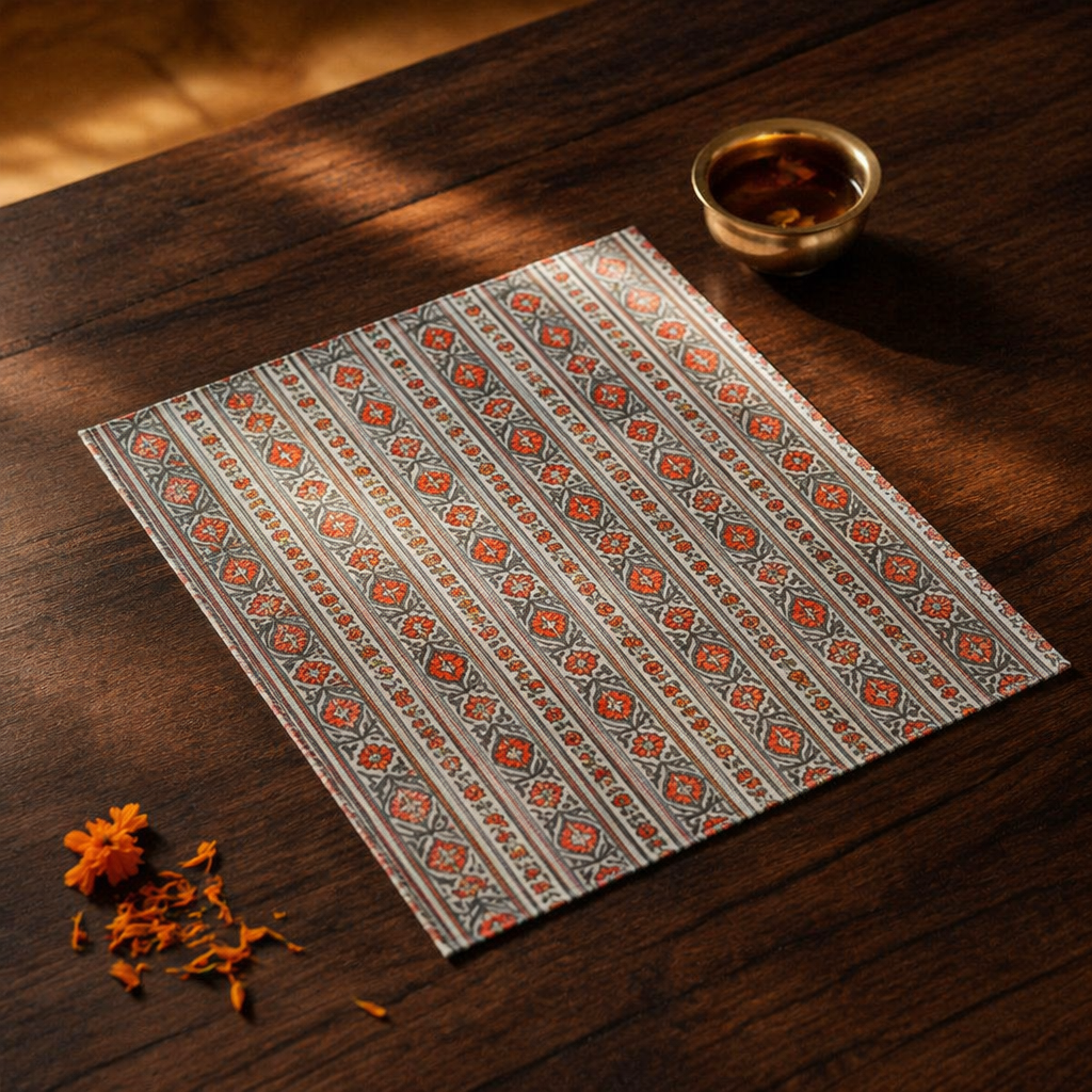 Green & Dusty Pink Floral Cotton Table Mat, The Gathered Table. Handmade in India by House of Taraasha.