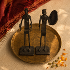 Bastar Wrought Iron Standing Musicians Duo, Tribal Stories. Handmade in India by House of Taraasha.
