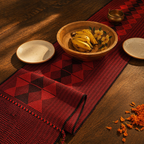 Red & Black Arrowhead Naga Backstrap-Woven Runner, The Gathered Table. Handmade in India by House of Taraasha.