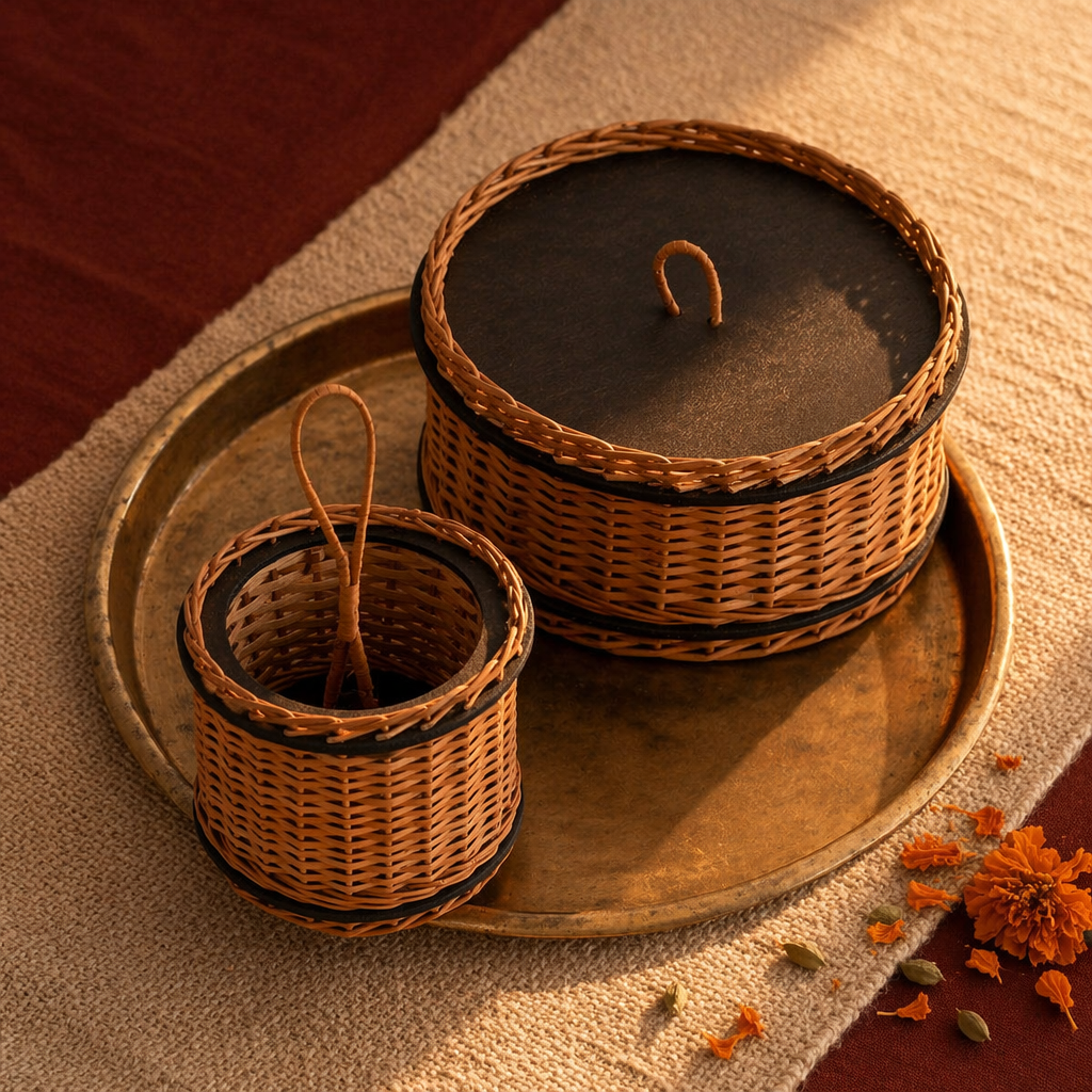 Kashmir Willow Storage Box & Cutlery Caddy, The Wicker House. Handmade in India by House of Taraasha.