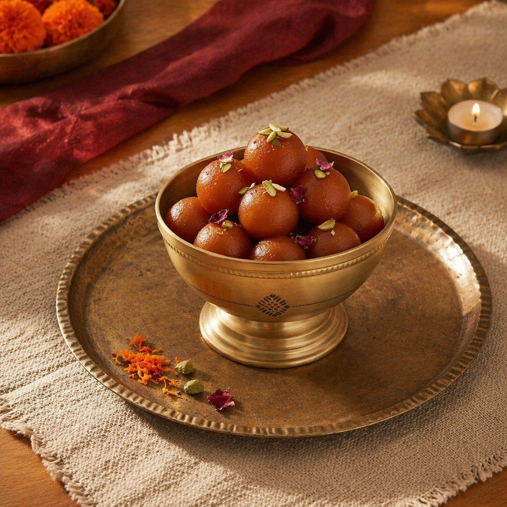 Kanjeevaram Brass Polished Serving Bowl, The Brass Atelier. Handmade in India by House of Taraasha.