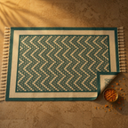 Ivory Chevron Hand Block-Printed Cotton Chintz Rug, The Woven Floor. Handmade in India by House of Taraasha.