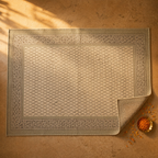 Aqua Green Hand Block-Printed Cotton Floor Rug, The Woven Floor. Handmade in India by House of Taraasha.