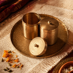 Moradabad Hammered Pure Brass Dabba, Large, The Brass Atelier. Handmade in India by House of Taraasha.