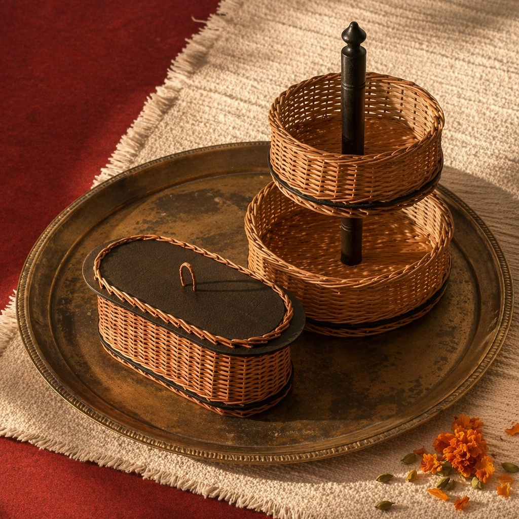 Kashmiri Willow Wicker Bread Box & Fruit Basket, The Wicker House. Handmade in India by House of Taraasha.
