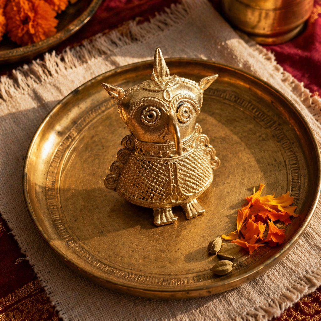 Dhokra Brass Owl Bastar Lost-Wax Casting, Tribal Stories. Handmade in India by House of Taraasha.