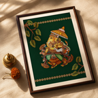 Kerala Mural Ganesha Temple Art Print, The Art Wall. Handmade in India by House of Taraasha.