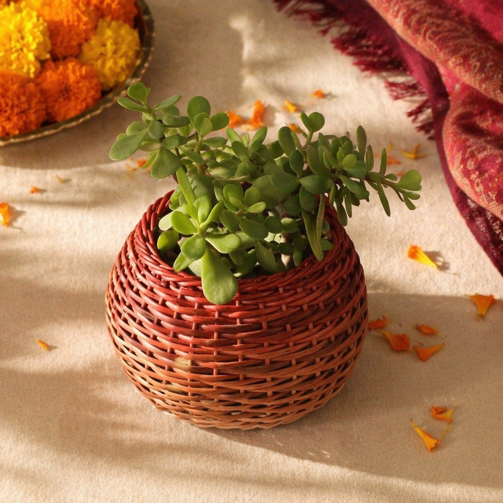 Rust and Brown Kashmiri Willow Wicker Planters, The Art Wall. Handmade in India by House of Taraasha.