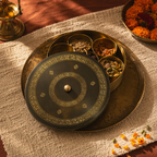 Kanjeevaram Brass Antique Masala Dabba, The Brass Atelier. Handmade in India by House of Taraasha.