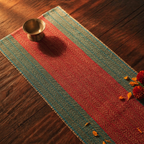 Madur Teal & Red Handwoven Grass Runner, The Gathered Table. Handmade in India by House of Taraasha.